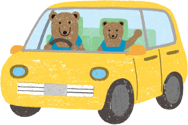 ドライブするクマの親子